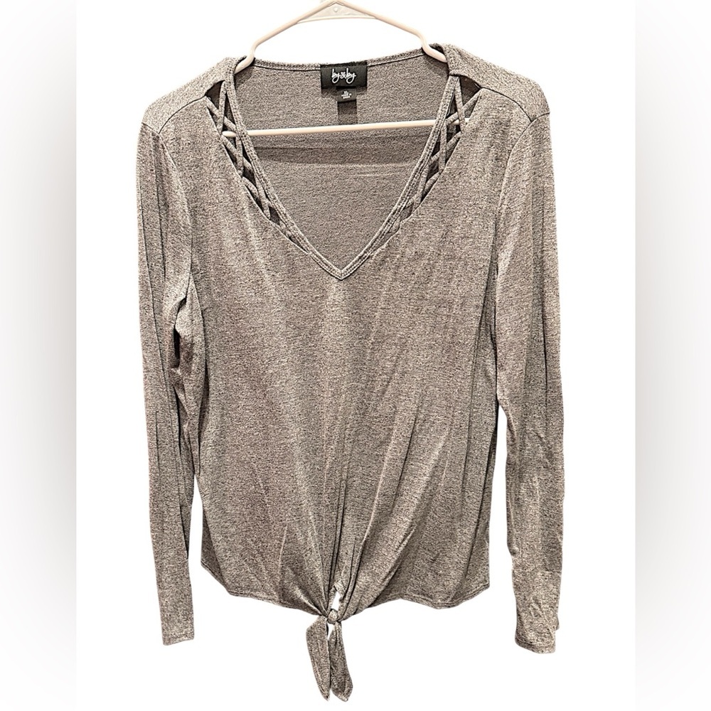 by & by Heather Gray Long Sleeve Top with Knot XL